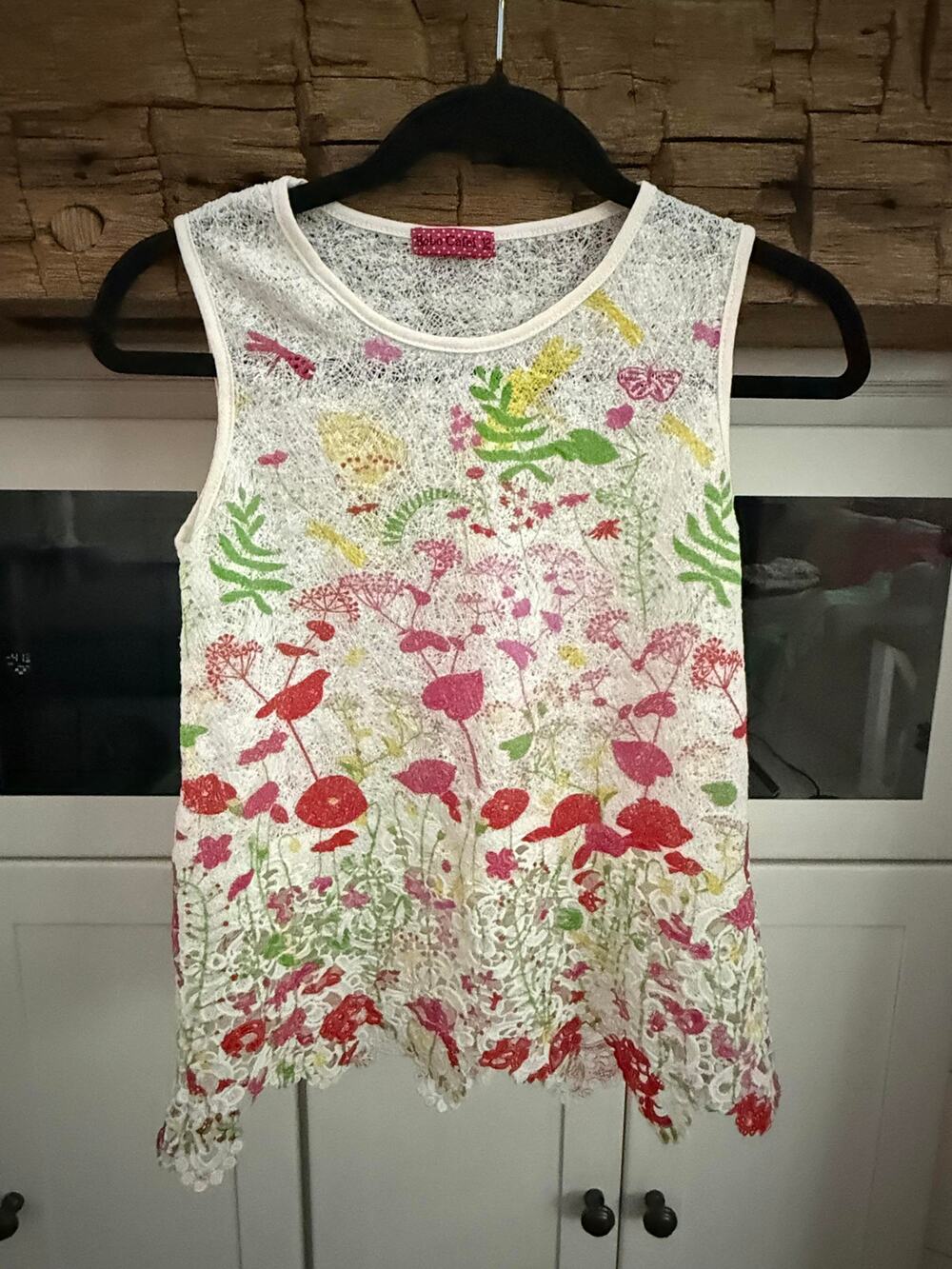 Hobo Cafei Floral Lace Crochet Tank Top Sz 12 Sheer Meadow Print Boho